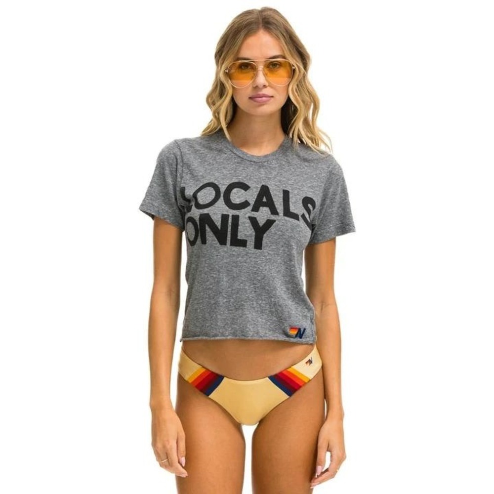 Aviator Nation Locals Only Boyfriend Tee Heather Grey XS USA Graphic Shirt